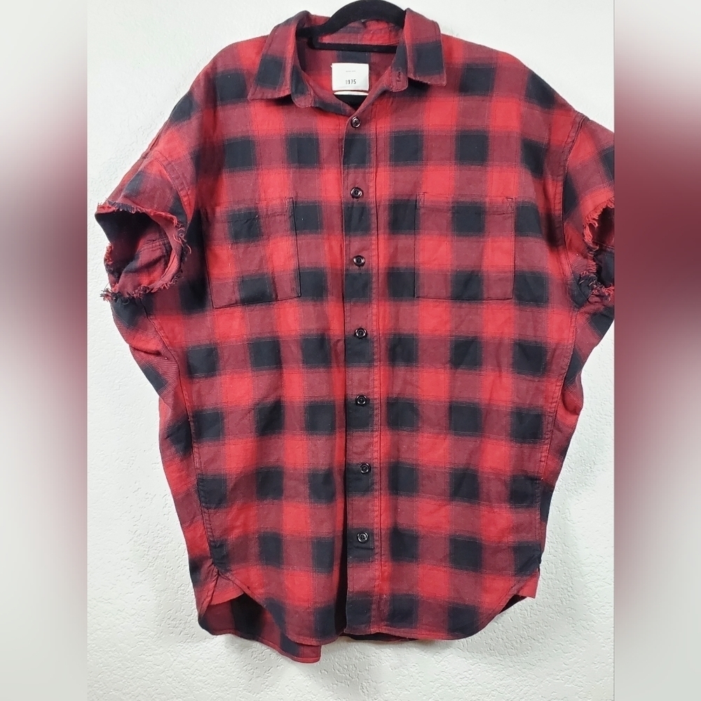 Zara Men's Buffalo Check Flannel Short Sleeve Button Down Top Size M